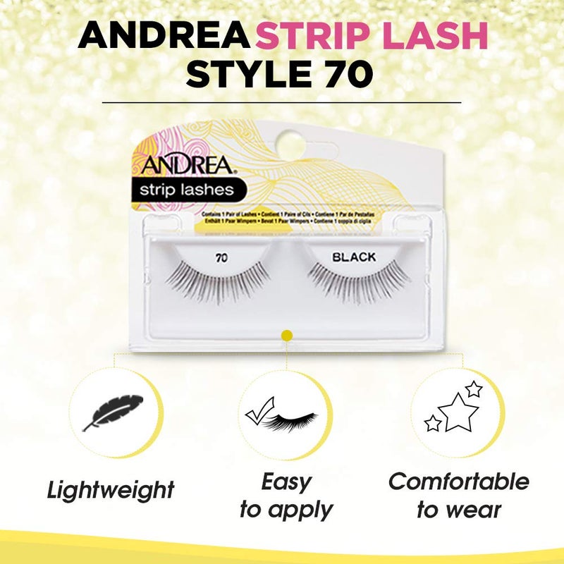 Andrea False Eyelashes Flirty Style 70 - Black, Lightweight, Reusable Strip Lashes for Everyday Wear, 4-Pack - Image 3